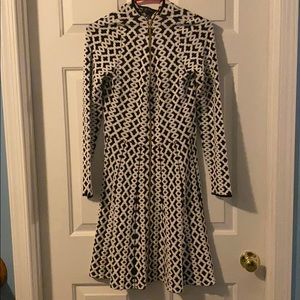 INC Front Zip Long Sleeve Black and White Dress